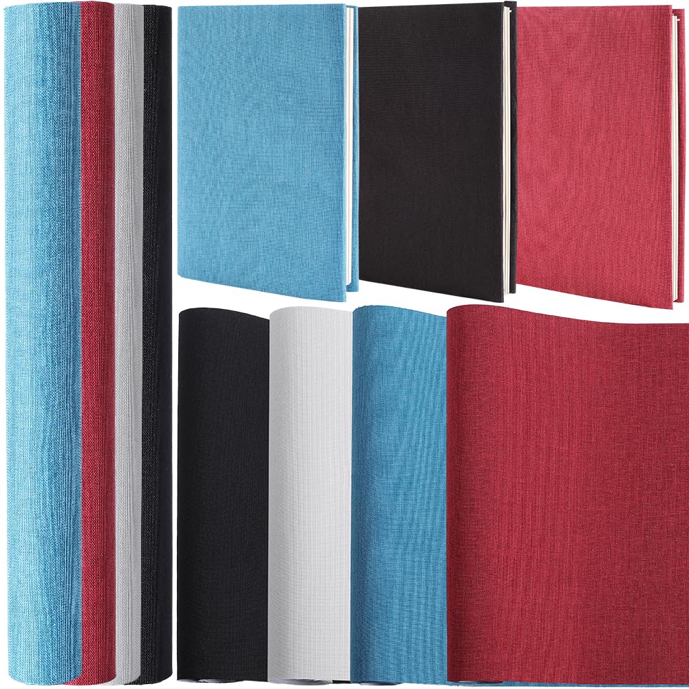 CRASPIRE 4Pcs 130x30cm Linen Book Cloth 4 Color for A4-A8 Books Binding Fabric Surface Paper Backed Bookcover Books Album Scrapbooking Archival DIY Covering Protector Bookcloth Bookbinding Supplies