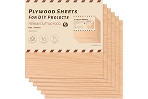 ROBOTIME 6-Pack Laser Wood Sheets 1/8" - 12 x 12 x 1/8 Inch - Oak - 3mm Plywood for Laser Cutting, Laser Engraving Blanks