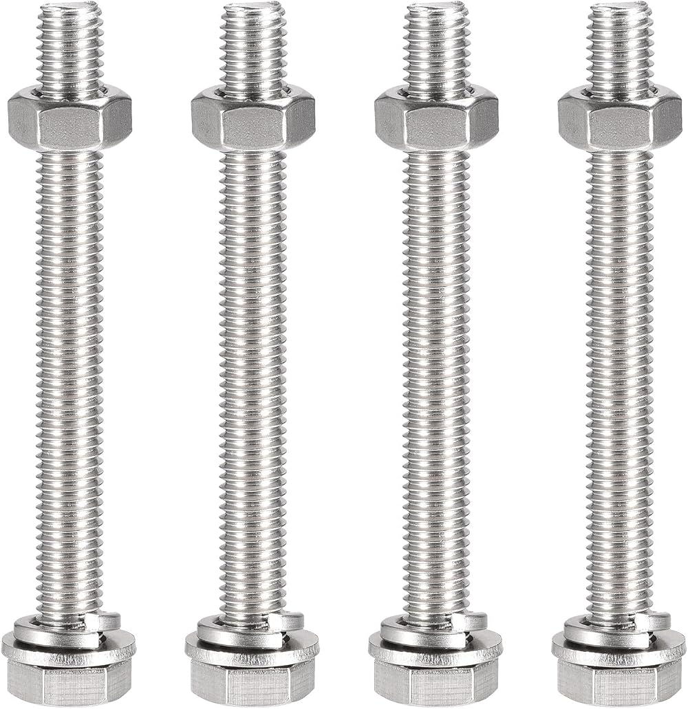 Sourcing Map M10 x 100mm Hex Head Screws Set 4 Kits 304 Stainless Bolts Nuts