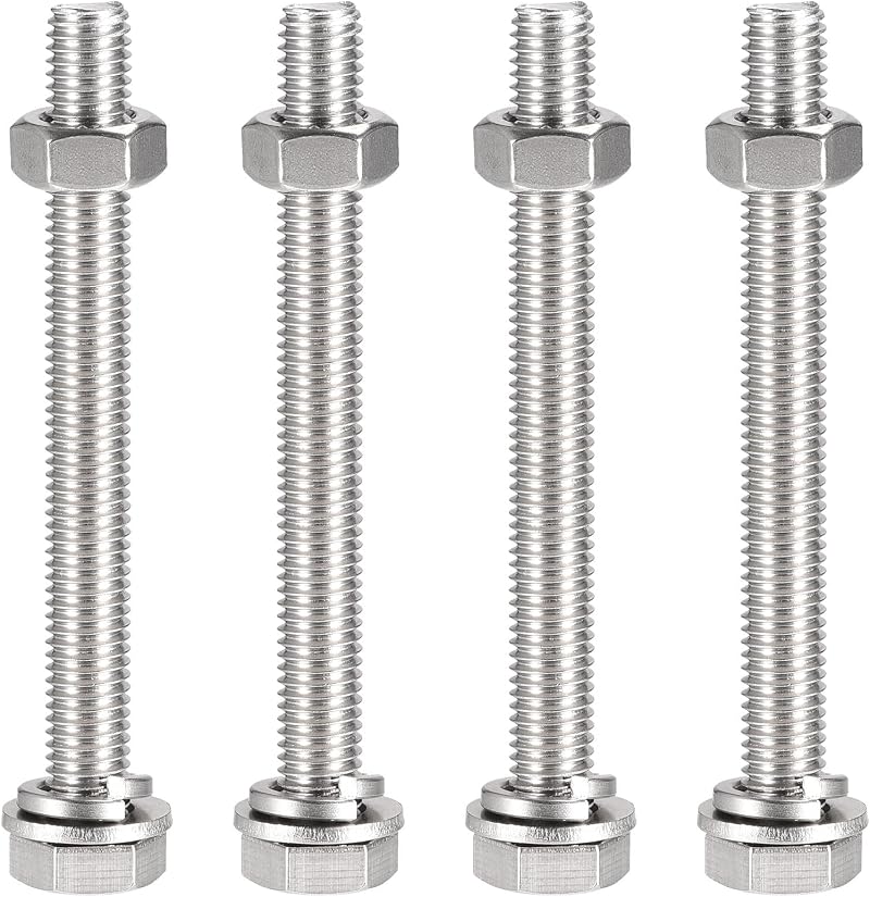 Sourcing Map M10 x 100mm Hex Head Screws Set 4 Kits 304 Stainless Bolts Nuts