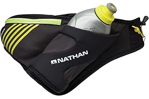 Nathan Peak Running Hydration Waist Pack Belt w/ Speed Draw Flask Water Bottle, 18oz/535 ml Push/Pull Race Cap, Expandable Zippered Stretch Pocket
