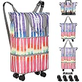 VOOWO Rolling Duffel Bag - Foldable Expandable Duffle With Wheels for Travel, Luggage Carry On, Large Backpack Weekend Bag for Men Women (Rainbow)