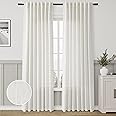 Natural Linen Curtains 84 Inch Length 2 Panels Cream White Pleated Linen Drapes for Living Room Semi Sheer Light Filtering Modern Farmhouse Aesthetic Neutral Window Curtain Back Tab Loop Ivory