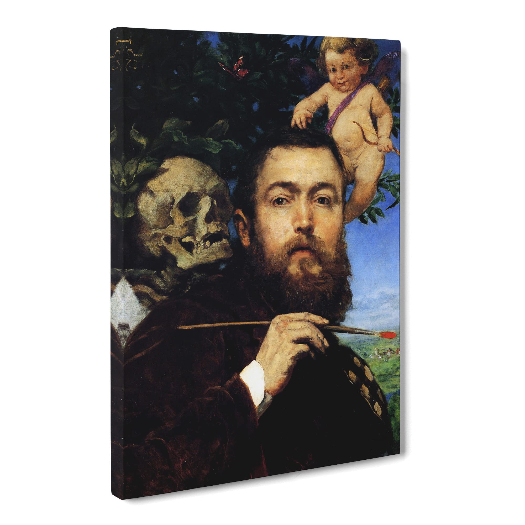 Hans Thoma Self Portrait With Love And Death Canvas Print | Gallery Wrapped 30mm Frame Wall Art | 20x14 inches | Ready to Hang | Classic People Picture | Living Room Bedroom Lounge Office