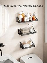 Pipishell Floating Shelves Wall Mounted Paulownia Wood Set of 3 Black view 3