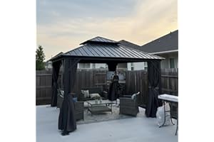 PURPLE LEAF 12' X 12' Permanent Hardtop Gazebo Outdoor Aluminum Gazebo with Galvanized Steel Double Roof for Patio Lawn Garden Aluminum with Netting and Curtains Grey