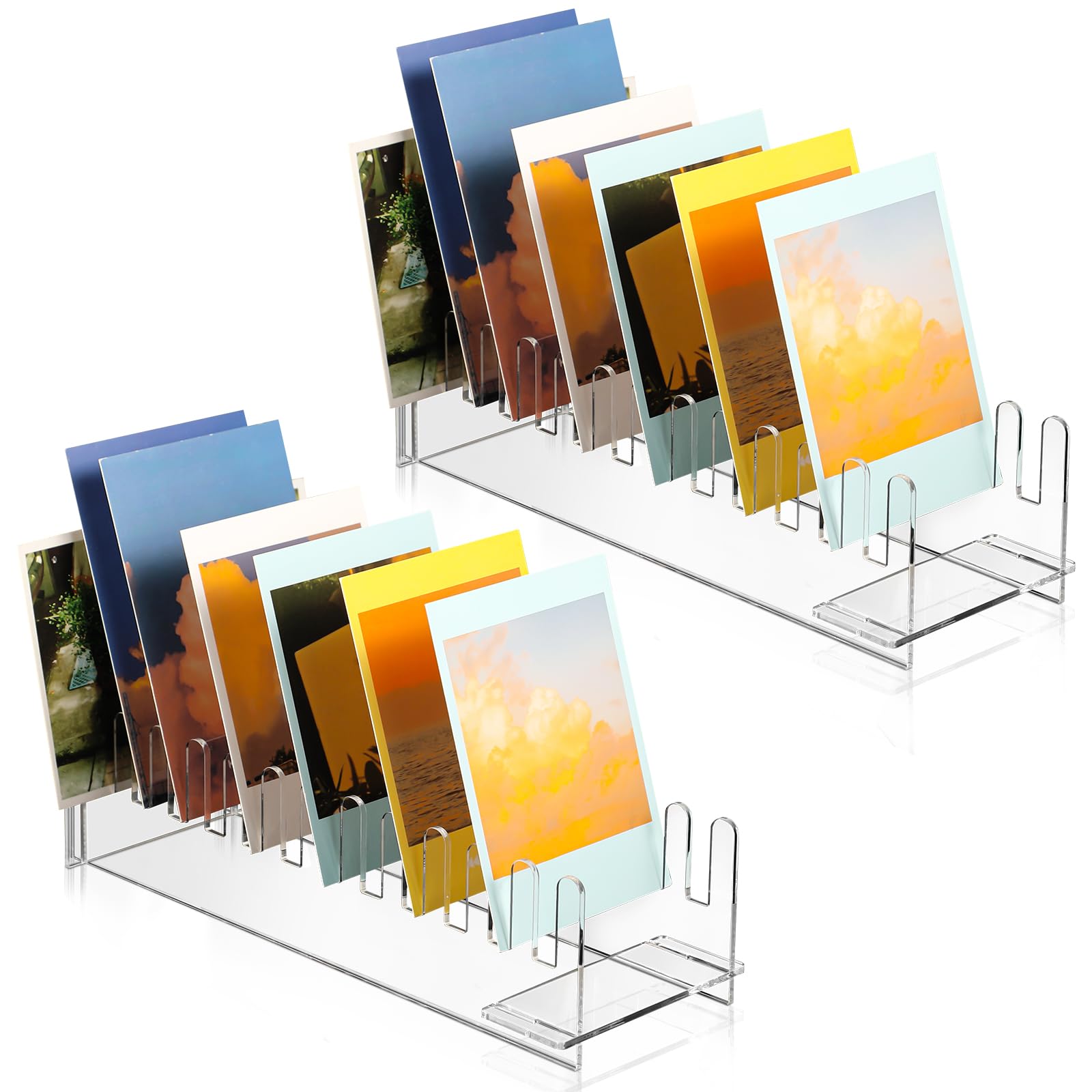 Photo 1 of Briwooody 2 Pcs 12 Tier Acrylic Greeting Card Display Rack Portable Card Display Stand Postcard Coaster Sticker Holder for Vendors Retail Counter Desk Tabletop(Clear)