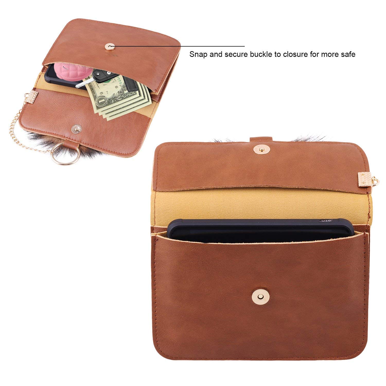 Cross Bag for Women, PU Leather Cell Phone Bag with Plush Ball Accessories Shoulder Bag Wallet for Girls