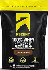 Ascent 100% Whey Protein Powder - Post Workout Whey Protein Isolate, Zero Artificial Flavors & Sweeteners, Gluten Free, 5.5g 