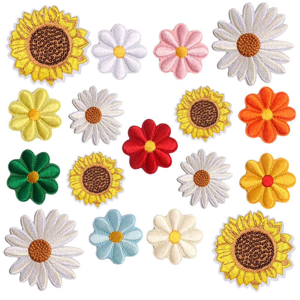 Photo 1 of 17pcs Sunflower Daisy Flower Patch, Sew/Iron on Embroidered Appliques DIY Craft Patches for Clothes Backpacks Hats Jeans Jackets