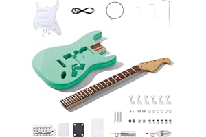 Leo Jaymz DIY ST Style Electric Guitar Kits,Spray-painted Mahogany Body,Laurel Wood Fingerboard and Maple Neck, including all Components (ST-Surf Green)