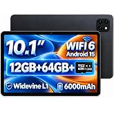 Tablet Android 15 Tablet 10.1 in: 12GB RAM + 64GB ROM+128GB Card, up to 2TB | 1280 x 800 Resolution-Widevine L1, 6000mAh Battery, Dual Camera-5MP+8MP, WiFi 6 and Bluetooth Tablet for Work &amp; Entertainment