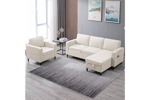 ZAFLY Comfy Sectional Sofa Living Room Furniture Set,L Shaped Couch Sofa with Storage Ottoman,3 Seat Sofa with Ottoman and Armchair,Sectional Couches for Living Room/Apartment/Home/House,Beige