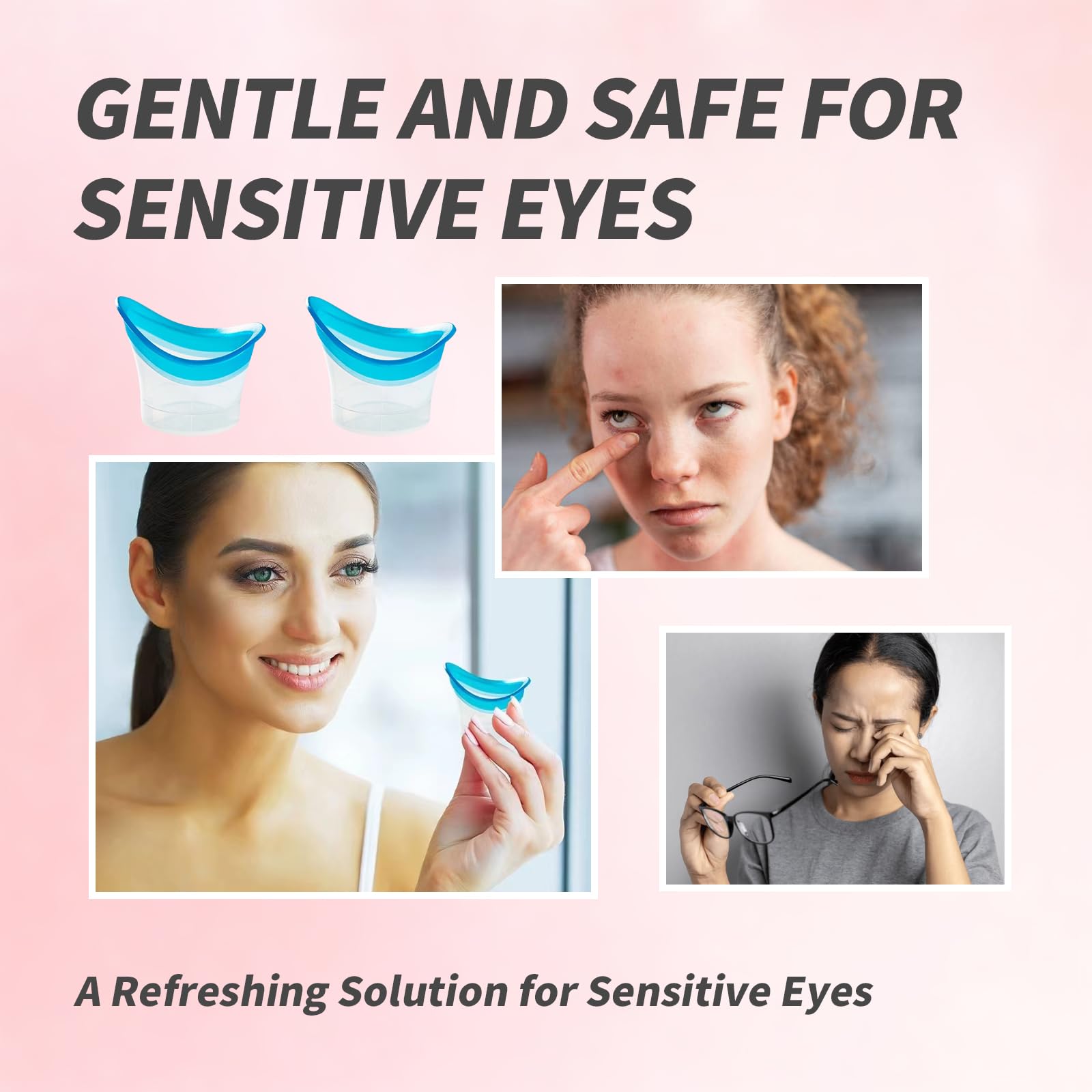 BRBASAP Eye Wash Cup 4Pack Eye Wash Kit Bath Kit Silicone Eyelash Lid Care for Tired Dry Eyes Effective Eye Cleaner Solution with Storage Container Soothing Tired Eyes (Blue and Pink)