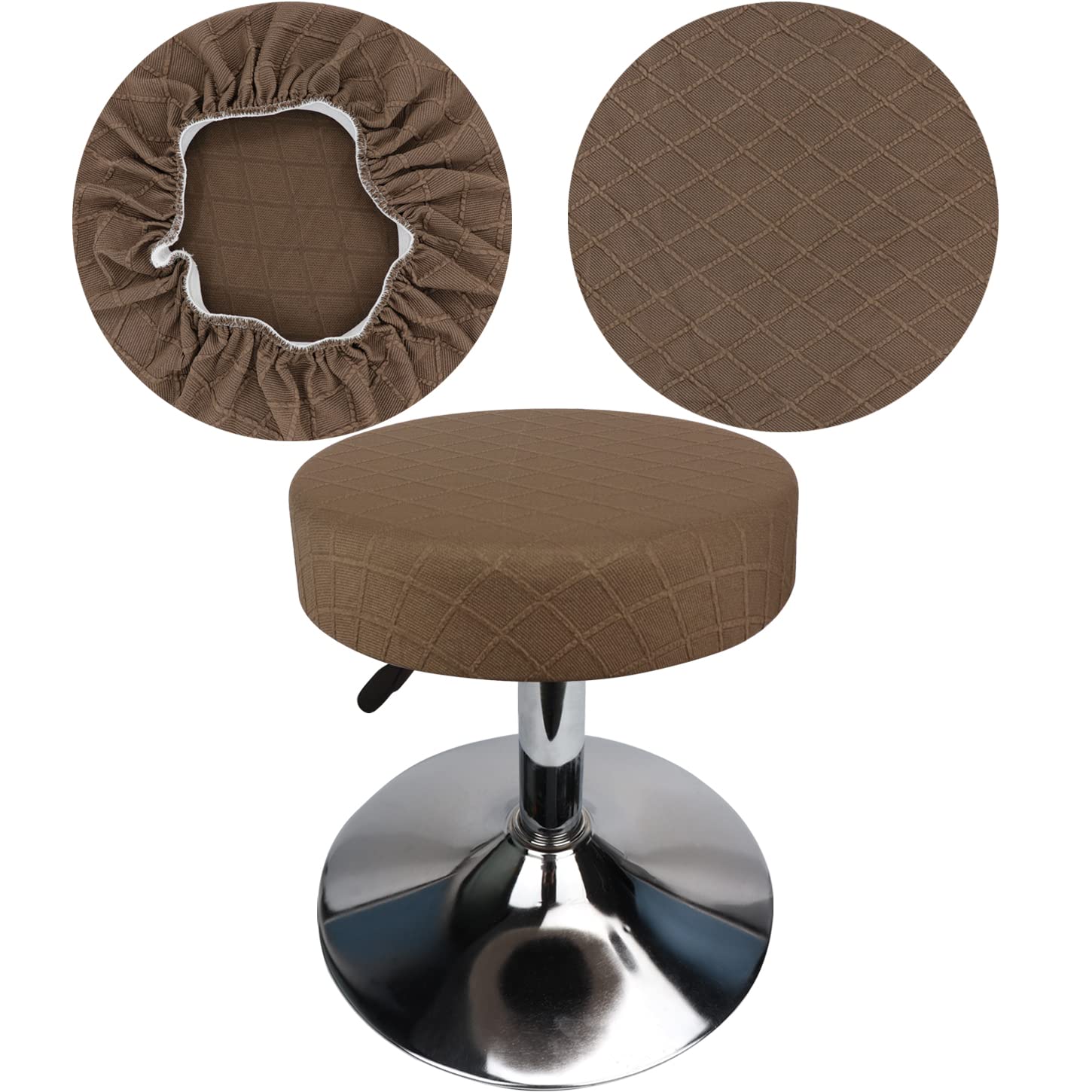 HuaLiSiJi Stool Covers Round 30-40cm/12-15.7" Round Bar Stool Covers, Luxurious Fabric Stretchable Wrinkle Resistant Washable Dustproof Stool Cover (1, Deep Khaki)