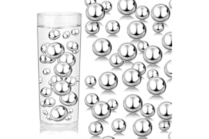 ZEBMOON 200PCS Silver Faux Pearls Beads for Centerpiece Vases, Vase Filler Faux Pearls, No Holes Filler Beads for Party Anniversary Birthday Wedding Table Decor, 10/14/20/30mm