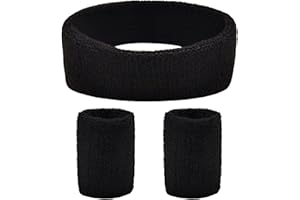 BLMHTWO 3 Pieces of Sweat Band Set, Headbands for Men Kids Sweatbands Including 1 Headband and 2 Wristbands Black Cotton Super Soft and Comfy Sweatband for Tennis Working Out Boxing Gym