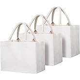 Segarty Jute Bags, 3 Pack Small White Reusable Burlap Canvas Gift Favors Bags with Handles Blank Tote Bulk for Beach Trip, Bridesmaid Wedding, Bachelorette Party, Women Market Grocery Shopping