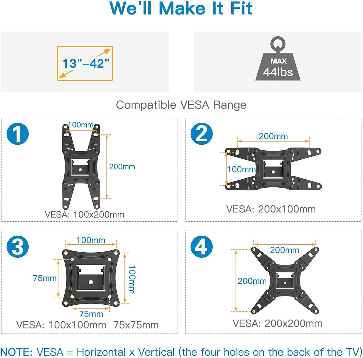 Full Motion TV Monitor Wall Mount Bracket Articulating Arms Swivels Tilts Extension Rotation for Most 13-42 Inch LED LCD Flat Curved Screen TVs & Monitors, Max VESA 200x200mm up to 44lbs by Pipishell: Home Audio & Theater