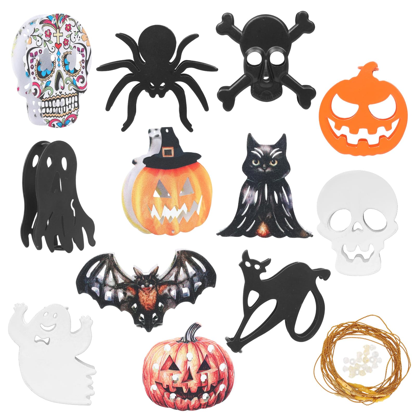 Photo 1 of 12PCS Halloween Tree Hanging Decorations, Double Layer Metal Ornaments, Rustproof & Scratch-Resistant, Pumpkins Ghosts Bats Skulls Black Cat, for Indoor Outdoor Party Home Garden