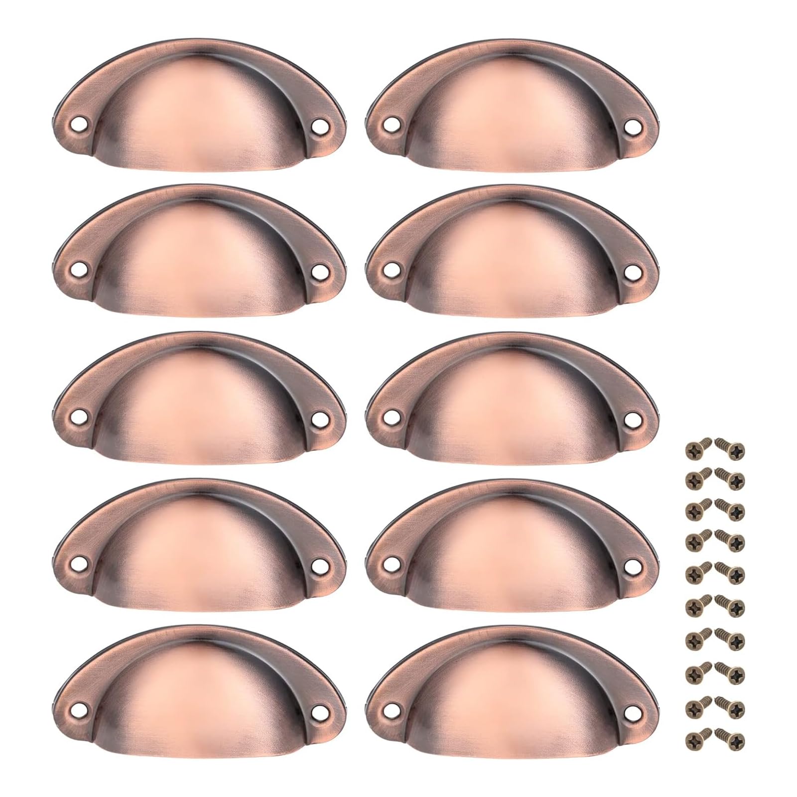 Yetaha Copper Cup Handles, 10PCS Cabinet Cup Pull Handle, Retro Shell Cup Handles, 82x35mm Vintage Kitchen Cupboard Pulls Furniture Knob with Screws Suitable for Drawer Dresser, Door (Red Copper) — image 1