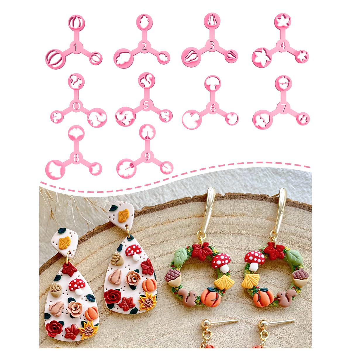 Photo 1 of Keoker Mini Polymer Clay Cutters Fall, 10 Shapes Fall Clay Cutters for Polymer Clay Jewelry 3 Sizes(Micro. Mini, Small), Decoration to Make Autumn Earrings
