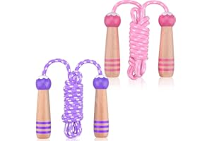 Lorvain Jump Rope for Kids, Adjustable Kids Jump Ropes for Girls Boys Toddler Fitness, Cotton Skipping Rope with Wooden Handle for Outdoor Fun Activities Exercise - 2 Pack