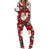 Letfool Christmas Pajamas Set for Women Classic Lapel Neck Button Up Shirt with Pj Pants Outfits Loose Lounge Comfy Xmas Set