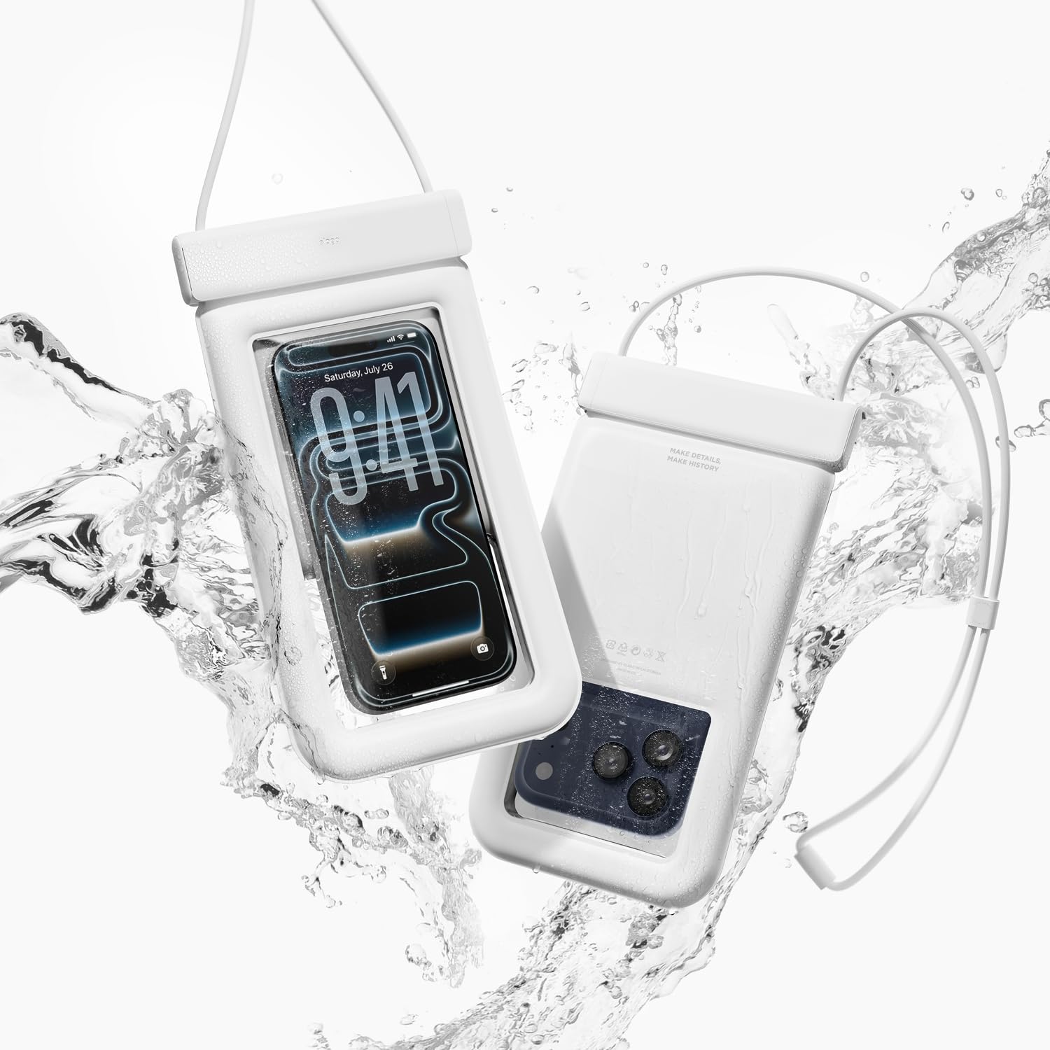 elago Waterproof Phone Pouch for iPhone 17/16/15/14/13/12/11 Series, Galaxy S26/S25/S24/S23/S22/S21 Series - Underwater Screen Touchable Dry Bag, Dual Zipper Lock, With Card Pocket (White)