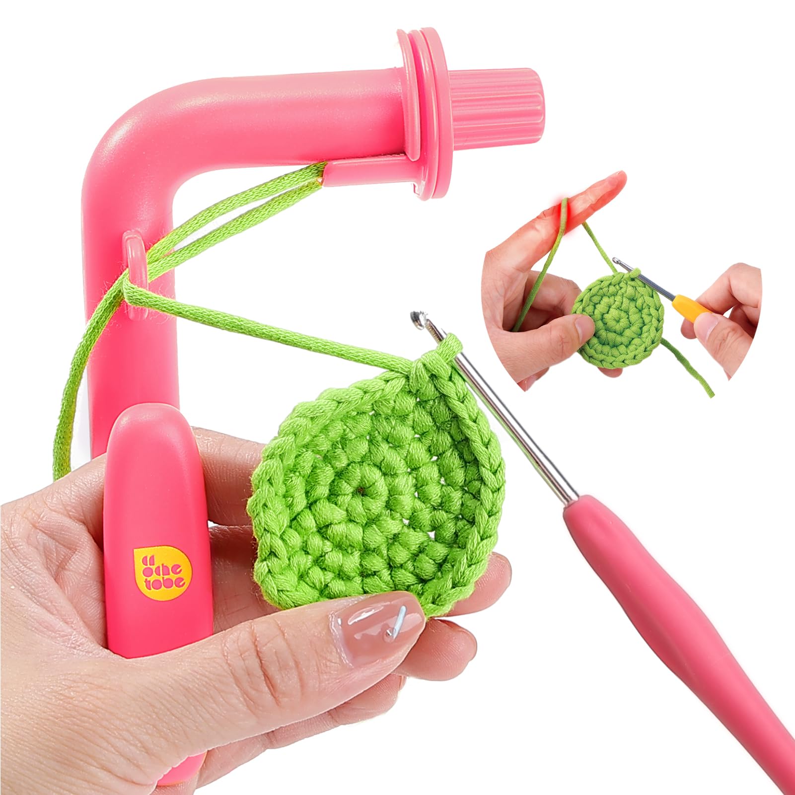Crochet Holder for Beginners - Crochet Helper to Learn How to Crochet and Make Magic Rings 3 in 1 Magic Rings Tool, Yarn Tension Regulator and Yarn Guide Tool, Crochet Tool for Beginners (Pink)