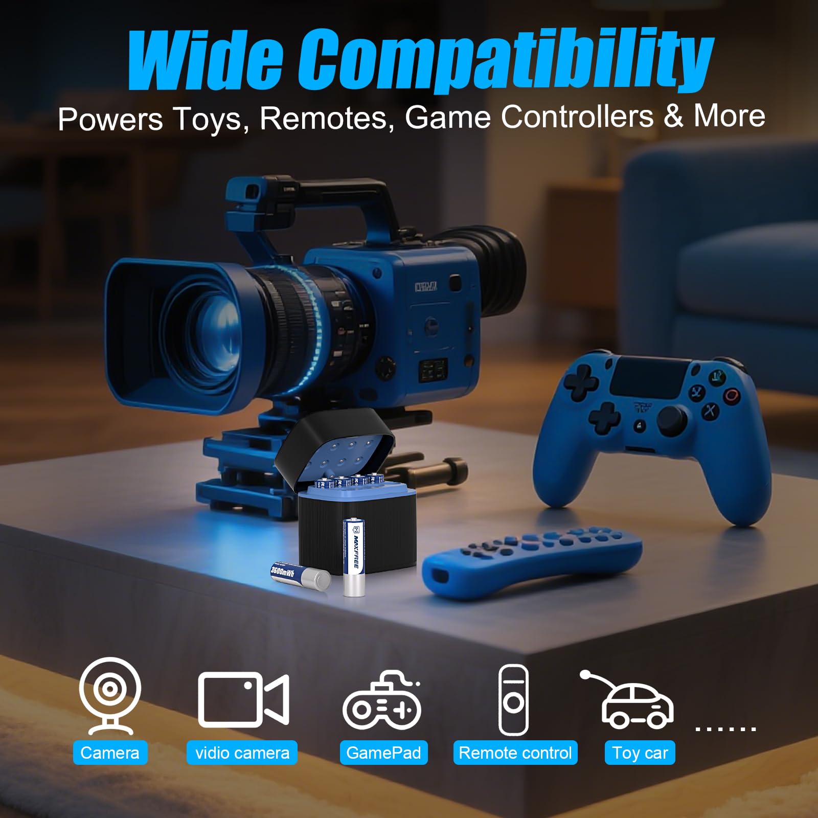 Maxfree Rechargeable AA Batteries Lithium with Charger, 8-Pack 1.5V 3600mWh Long Lasting Double A Batteries with LED Display, Cycle Times Up to 2500 – Fast Charging for Blink Outdoor Cameras & Toys