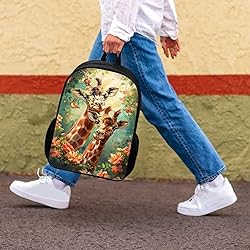 HUGS IDEA 17 Inch Funny Giraffe Floral Backpack