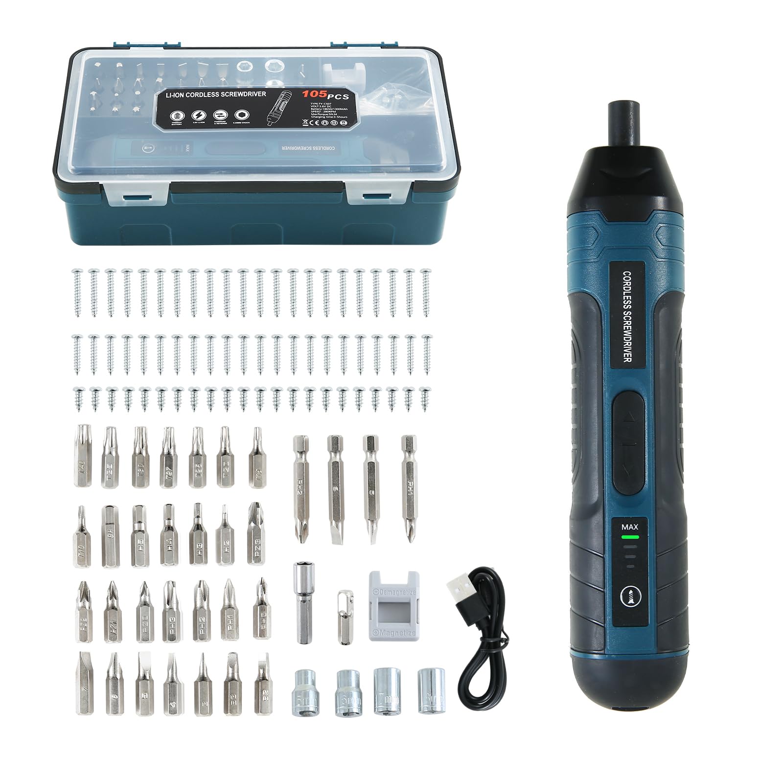 cupeohome Electric Cordless Screwdriver 105 in 1, 3.6V Rechargeable Mini Electric Cordless Screwdriver with 4-Gear Torque and LED Light, 5N.m Max Torque, Ideal for Daily and Light Industrial Use