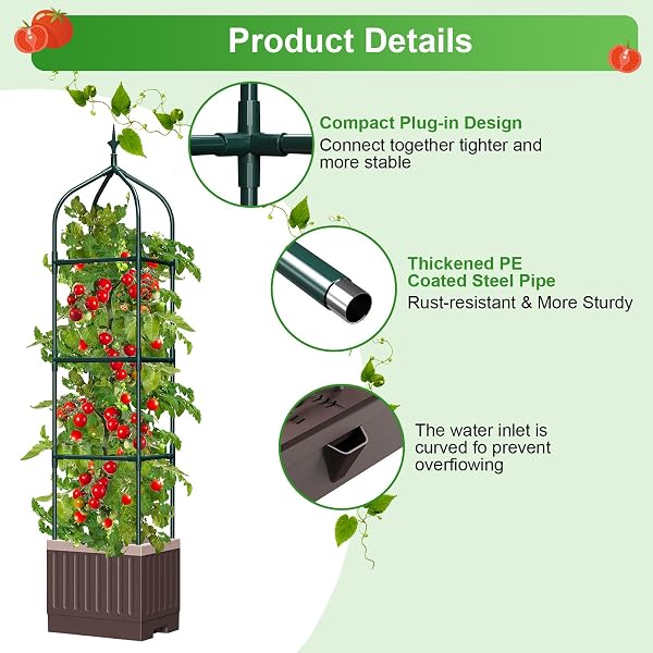 MQHUAYU RAISED GARDEN BED PLANTER BOXES WITH TRELLIS,1PCS 70.9″ SELF-WATERING TOMATO PLANTER BOXES WITH TRELLIS FOR CLIMBING VEGETABLES PLANTS FLOWERS TOMATO,USE FOR INDOOR OUTDOOR (BROWN)