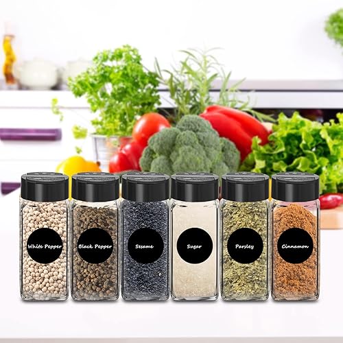 12 Pack Glass Spice Jars with Labels, 4oz Spices Containers Spice