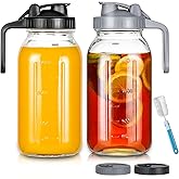 YEBODA 64oz Glass Pitcher with Lid, 2 Quart Mason Jar Pitcher with Pour Spout Lids, Wide Mouth Jar Leakproof Glass Jug, Heavy Duty Container for Water, Juice, Milk, Tea, Iced Coffee, and Drinks 2 Pack