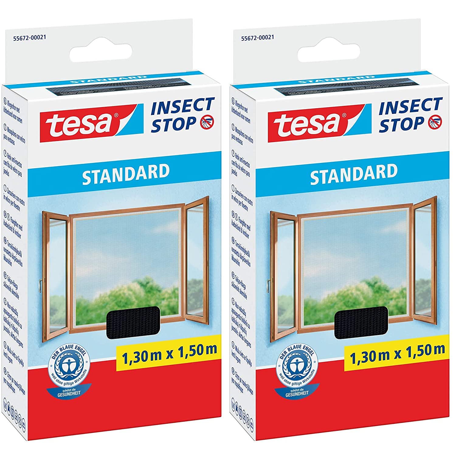 tesa® Insect Stop Standard Fly Screen for Windows - Insect Protection Can Be Cut to Size - Mosquito Protection No Drilling - Fly Net Anthracite, 130 cm x 150 cm (2)