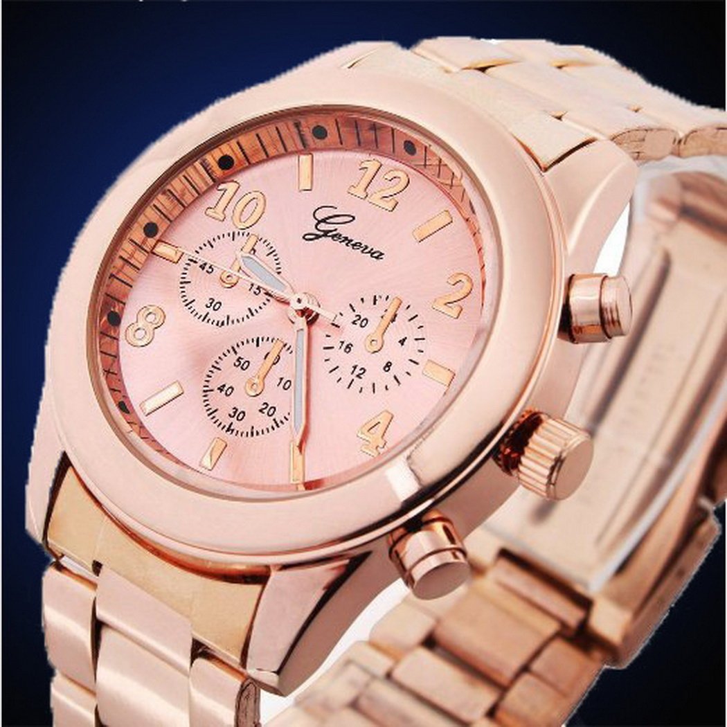 Cnlinkco Men Round Dial Analog Quartz Wrist Watches (Rose Golden 3, one size)