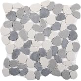 Soulscrafts Pebble Tile, Grey with White Pebble Tiles for Shower Floor Kitchen Backsplash Bathroom Wall and Floor Tile, 5 Sheets
