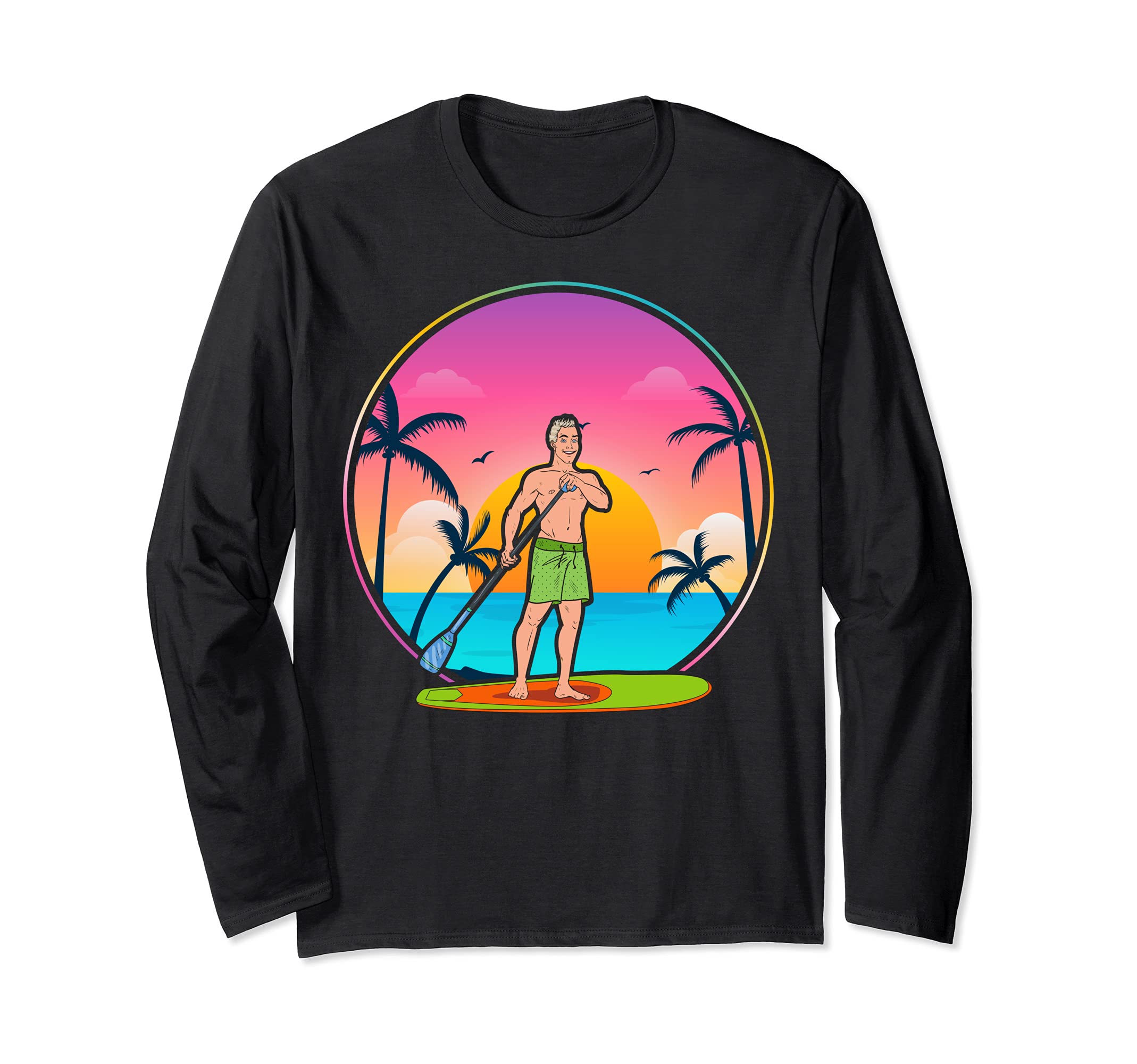 Paddleboarder Sunset SUP Paddleboarding Stand Up Paddling Long Sleeve T-Shirt