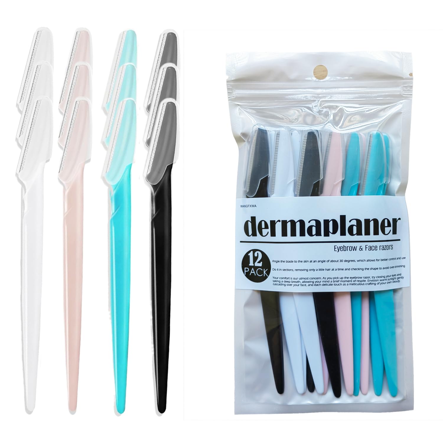 Photo 1 of WANGFXWA Dermaplane Razor For Women Men Eyebrow Razors Dermaplaning Tool For Face Shaver Home Hair Beauty blade Trimmer Microblades Peach Fuzz Remover micro dermabrasion facial tool 12pcs