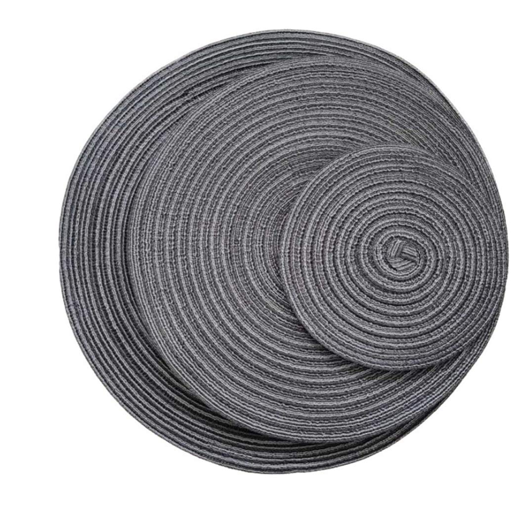 Hoshen 3PCS Cotton Yarn Round Table Mat Western place Mat, Soup Plate Bowl Mat, Coaster Insulation Mat, Different Sizes to Meet Different Needs (7, 11, 14 inches) - Gray