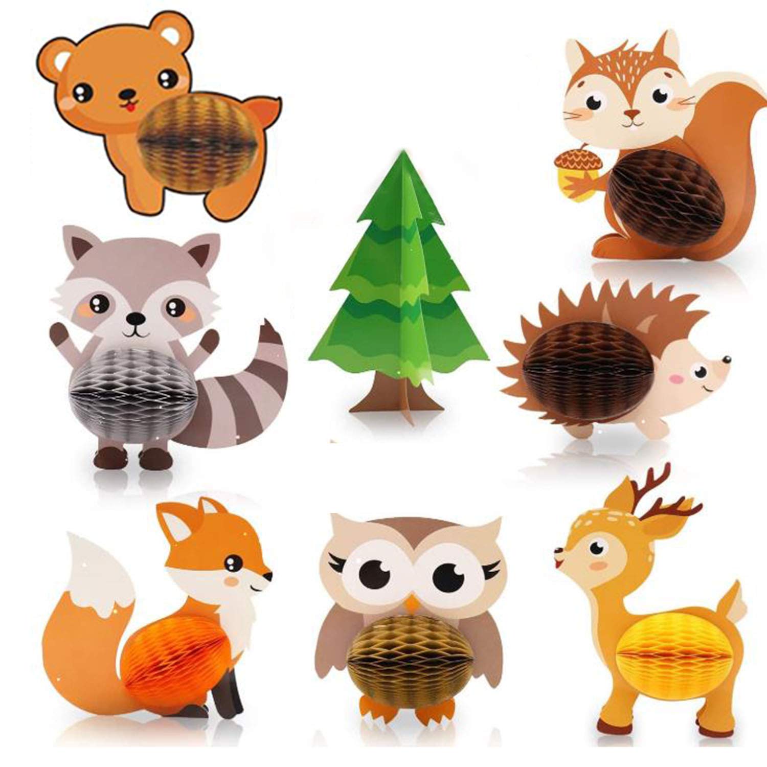 NA 8 Pcs Woodland Animals Honeycomb Centerpieces 3D Table Decorations Woodland Party Supplies Forest Animal Birthday Decoration for Kids Birthday Party Supplies