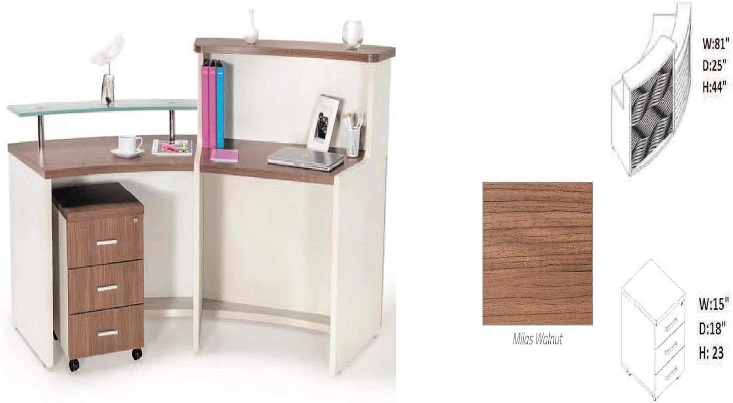 UGOS Glass Top Reception Desk Wood Laminate/Walnut Desktop Kickplate and Accents/Glass Top: Kitchen & Dining