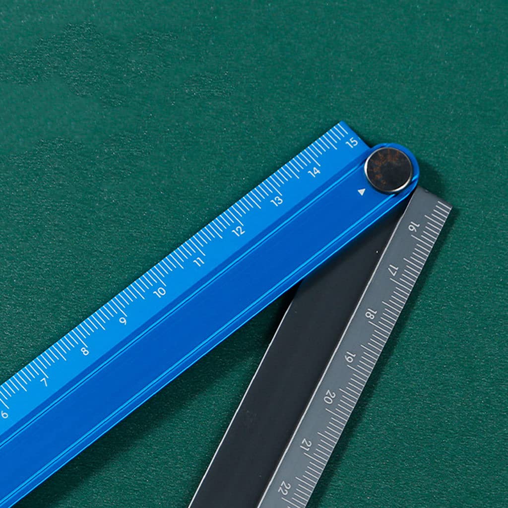 MISUVRSE Aluminum Alloy Foldable Ruler Simple Folding Metal Stationery Rule Measuirng Tool Blue & Black & Black 30cm