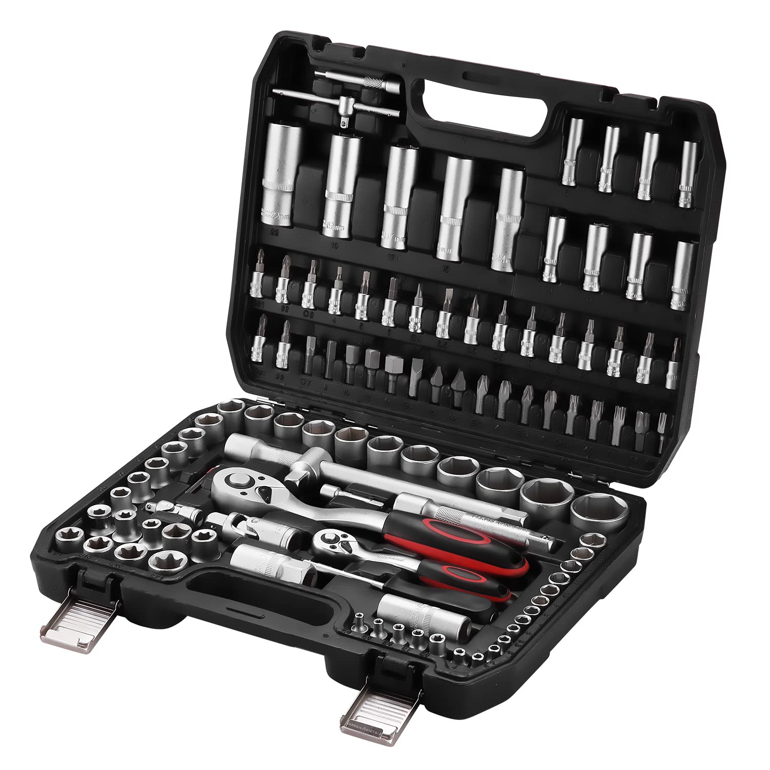 TEENO 108 Piece 1/4"&1/2" Drive Socket Set with Bits Set,72 Quick Release Ratchet Wrench,Chrome Vanadium,Satin Matte, CR-V Mechanic Tool Set for Car BicycleRepair&DlY