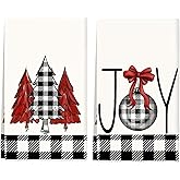 Puomue 2 Pack Red Christmas Kitchen Towels Dish Towels, 16 Inch X 26 Inch, Lint Free Winter Decoration Hand Towels for Home, Joy