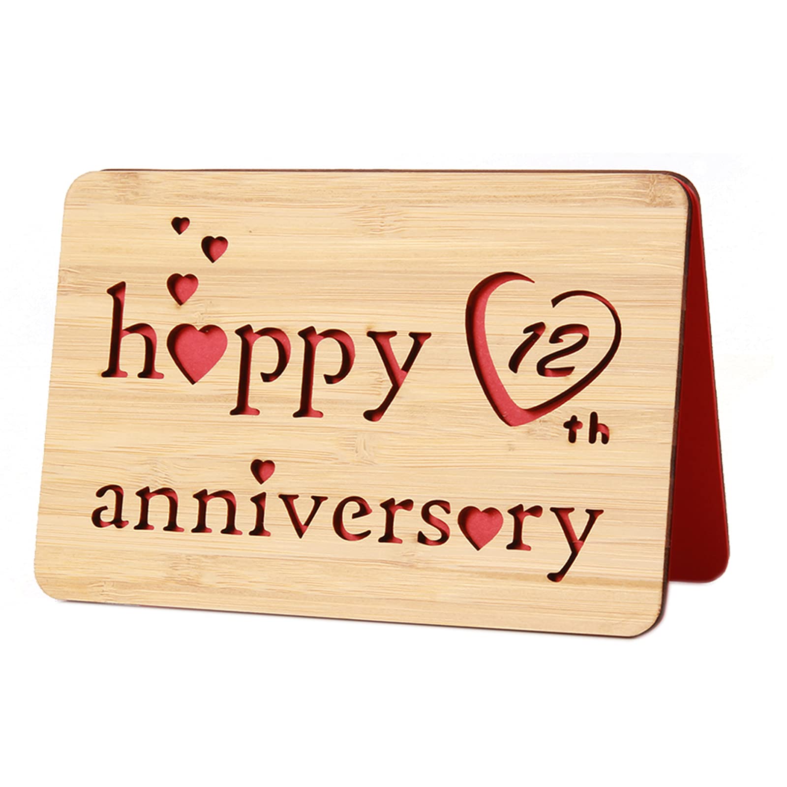 Wooden12th Wedding Anniversary Card for Wife, Handmade I Love You Greeting Card with Real Bamboo Wood,12 Years Valentines Gifts for Him or Her,12th Happy Anniversary Cards for Couple,Husband