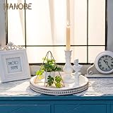 Hanobe Round Wood Tray White Beaded Decorative Centerpiece 30cm view 3