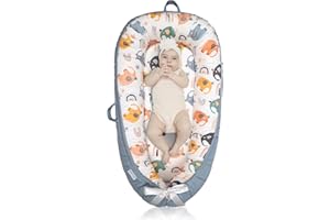 JOCUTE Baby Lounger Large Size, Cotton Breathable Baby Lounger Pillow Cover Waterproof, Infant Lounger for Travel, Grey Protable Cosleeper, Ultra Newborn Gifts